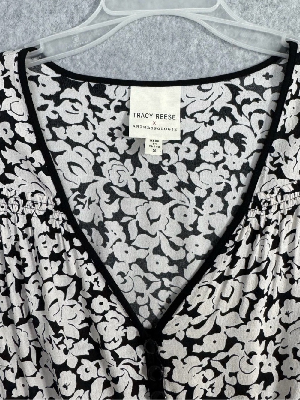 Tracy Reese x Anthropologie Floral Peplum Blouse Black Cream Smocked Waist Small - Picture 2 of 15